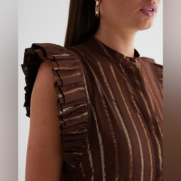 Metallic Striped Flutter Sleeve Button Up Gramercy Shirt - Picture 3 of 4